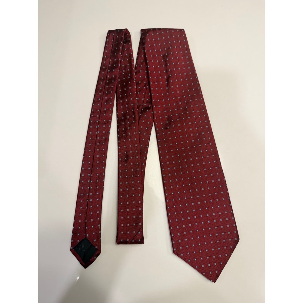 Brooks Brothers Necktie Mens OS 346 Geometric Square Burgundy Red Excellent
